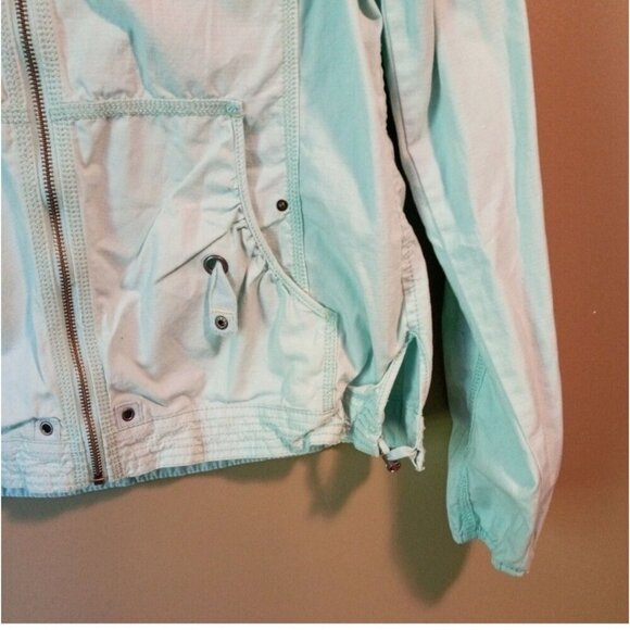 Eddie Bauer Cotton Mint Blue Zip-Up Hooded Cargo Jacket Size M Men's Coat - Picture 2 of 5